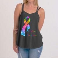 Autism Awareness Sparkle Glitter Ribbon Women's Strappy Tank