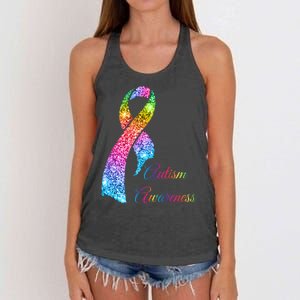 Autism Awareness Sparkle Glitter Ribbon Women's Knotted Racerback Tank