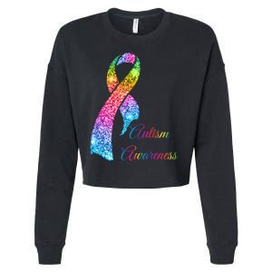 Autism Awareness Sparkle Glitter Ribbon Cropped Pullover Crew