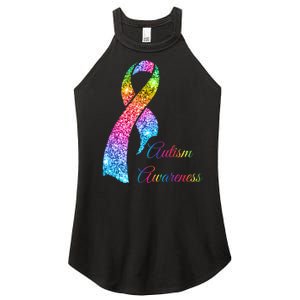 Autism Awareness Sparkle Glitter Ribbon Women's Perfect Tri Rocker Tank