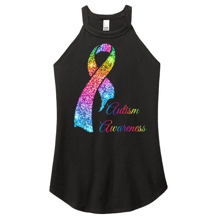 Autism Awareness Sparkle Glitter Ribbon Women's Perfect Tri Rocker Tank