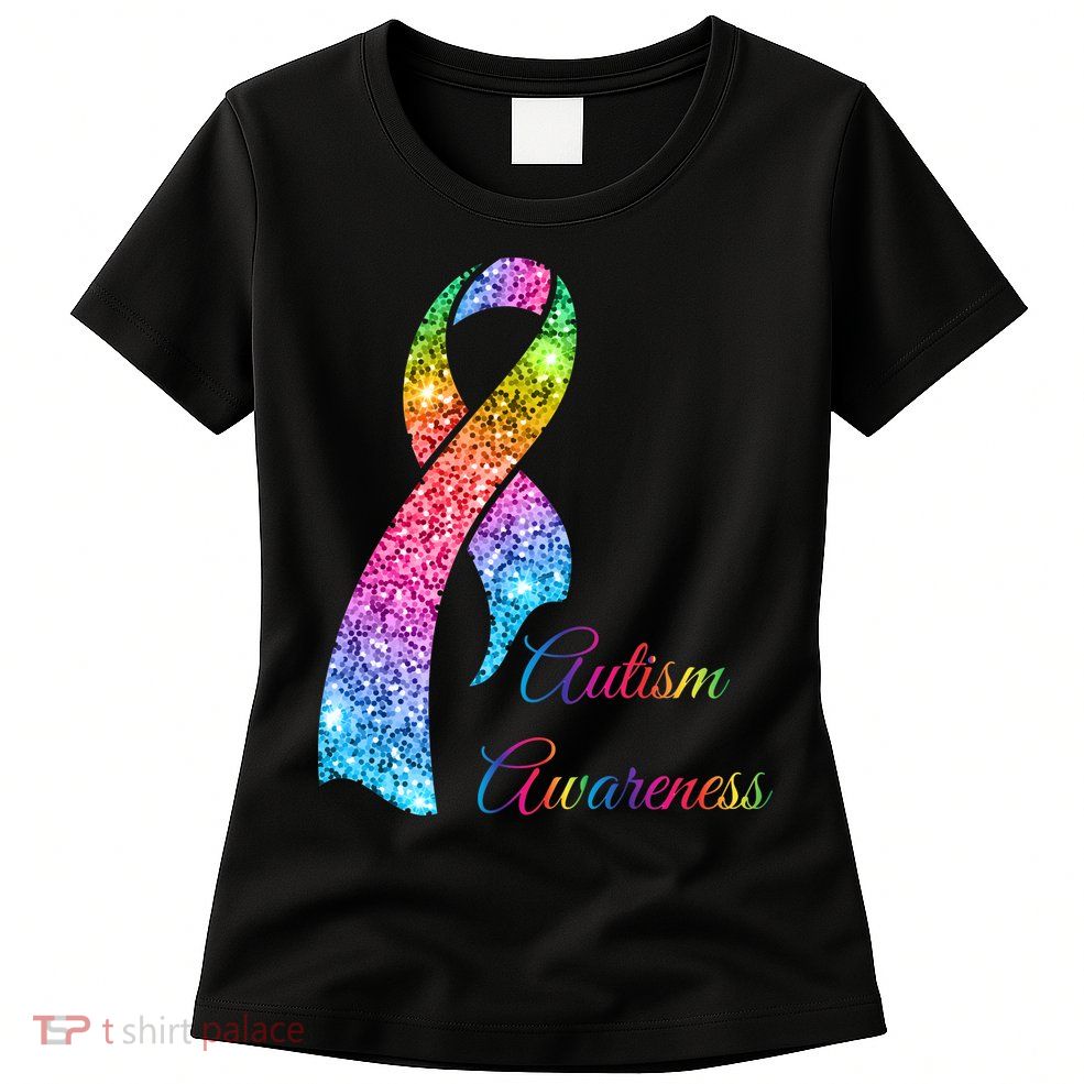 Autism Awareness Sparkle Glitter Ribbon Womens T-Shirt