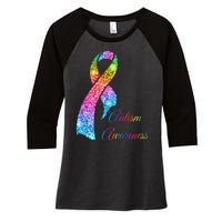 Autism Awareness Sparkle Glitter Ribbon Women's Tri-Blend 3/4-Sleeve Raglan Shirt