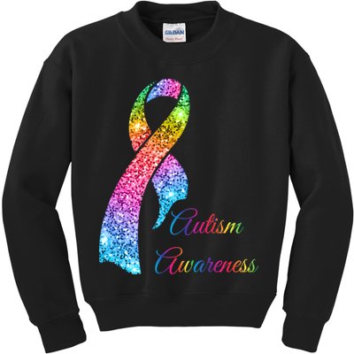 Autism Awareness Sparkle Glitter Ribbon Kids Sweatshirt