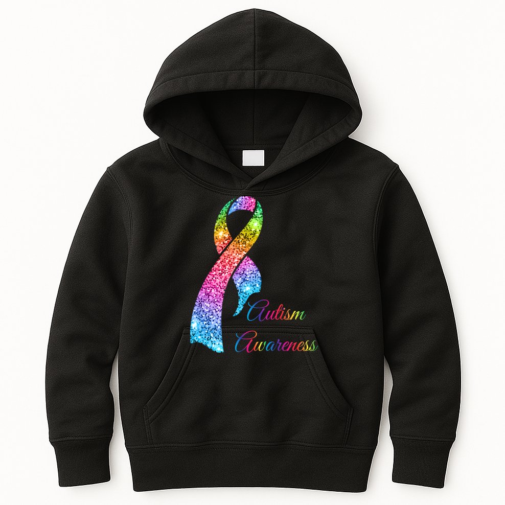 Autism Awareness Sparkle Glitter Ribbon Kids Hoodie