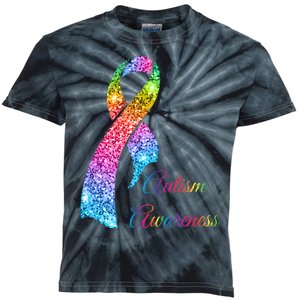 Autism Awareness Sparkle Glitter Ribbon Kids Tie-Dye T-Shirt