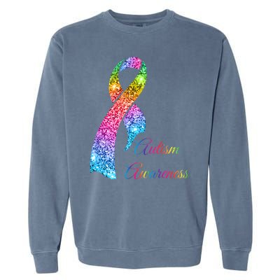 Autism Awareness Sparkle Glitter Ribbon Garment-Dyed Sweatshirt