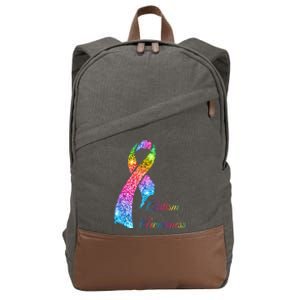 Autism Awareness Sparkle Glitter Ribbon Cotton Canvas Backpack