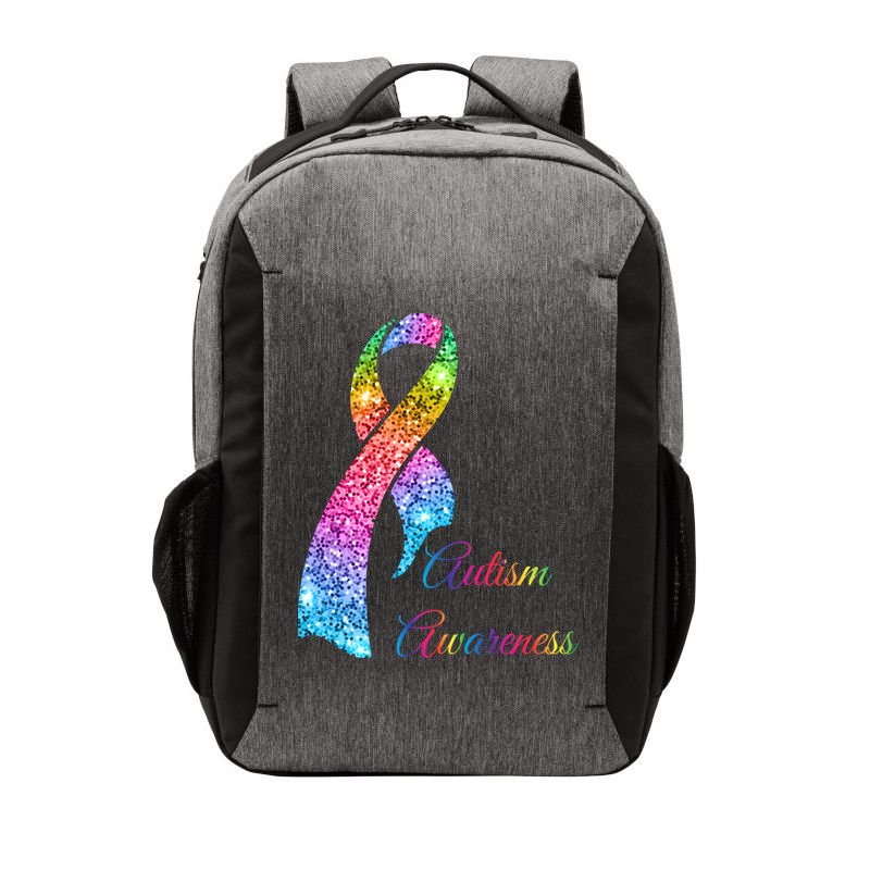 Autism Awareness Sparkle Glitter Ribbon Vector Backpack