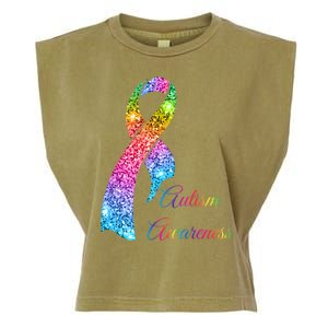 Autism Awareness Sparkle Glitter Ribbon Garment-Dyed Women's Muscle Tee