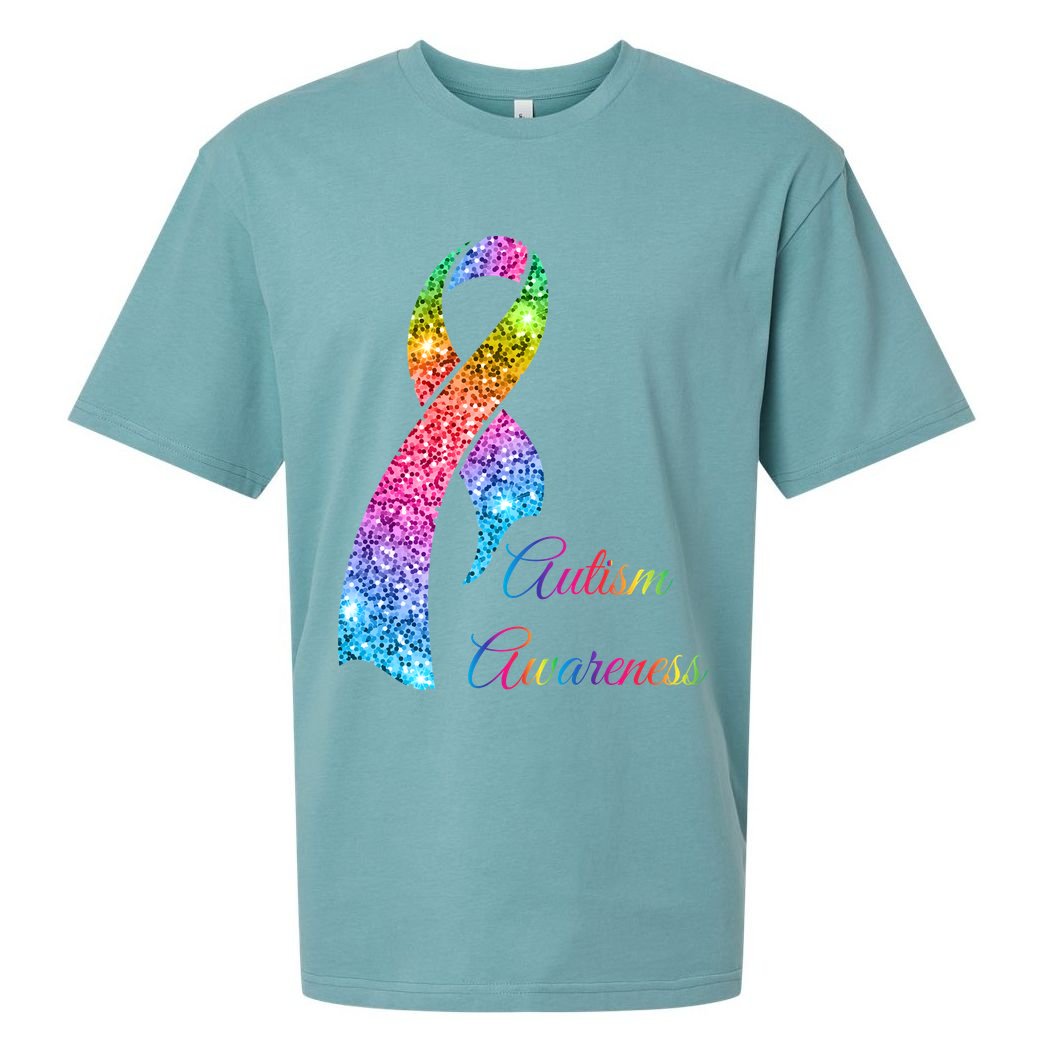 Autism Awareness Sparkle Glitter Ribbon Sueded Cloud Jersey T-Shirt