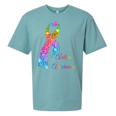 Autism Awareness Sparkle Glitter Ribbon Sueded Cloud Jersey T-Shirt