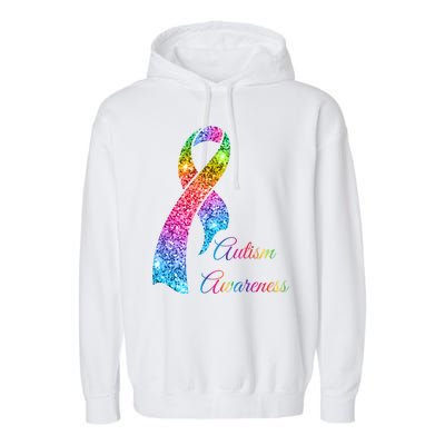 Autism Awareness Sparkle Glitter Ribbon Garment-Dyed Fleece Hoodie