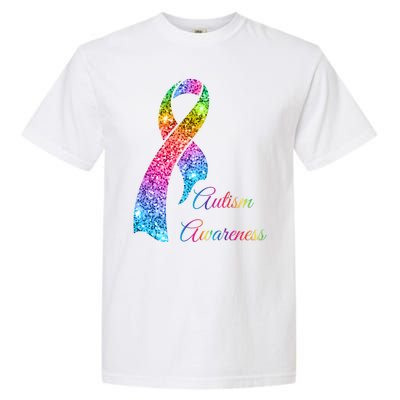 Autism Awareness Sparkle Glitter Ribbon Garment-Dyed Heavyweight T-Shirt