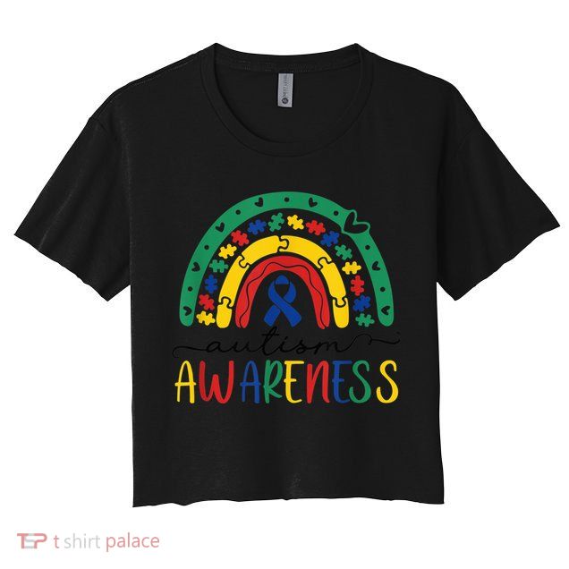 Autism Awareness Shirt Puzzle Pieces Rainbow Gifts for Mom Crop Top