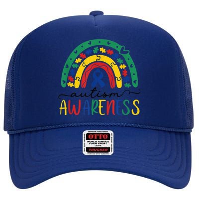 Autism Awareness Shirt Puzzle Pieces Rainbow Gifts for Mom High Crown Mesh Back Trucker Hat