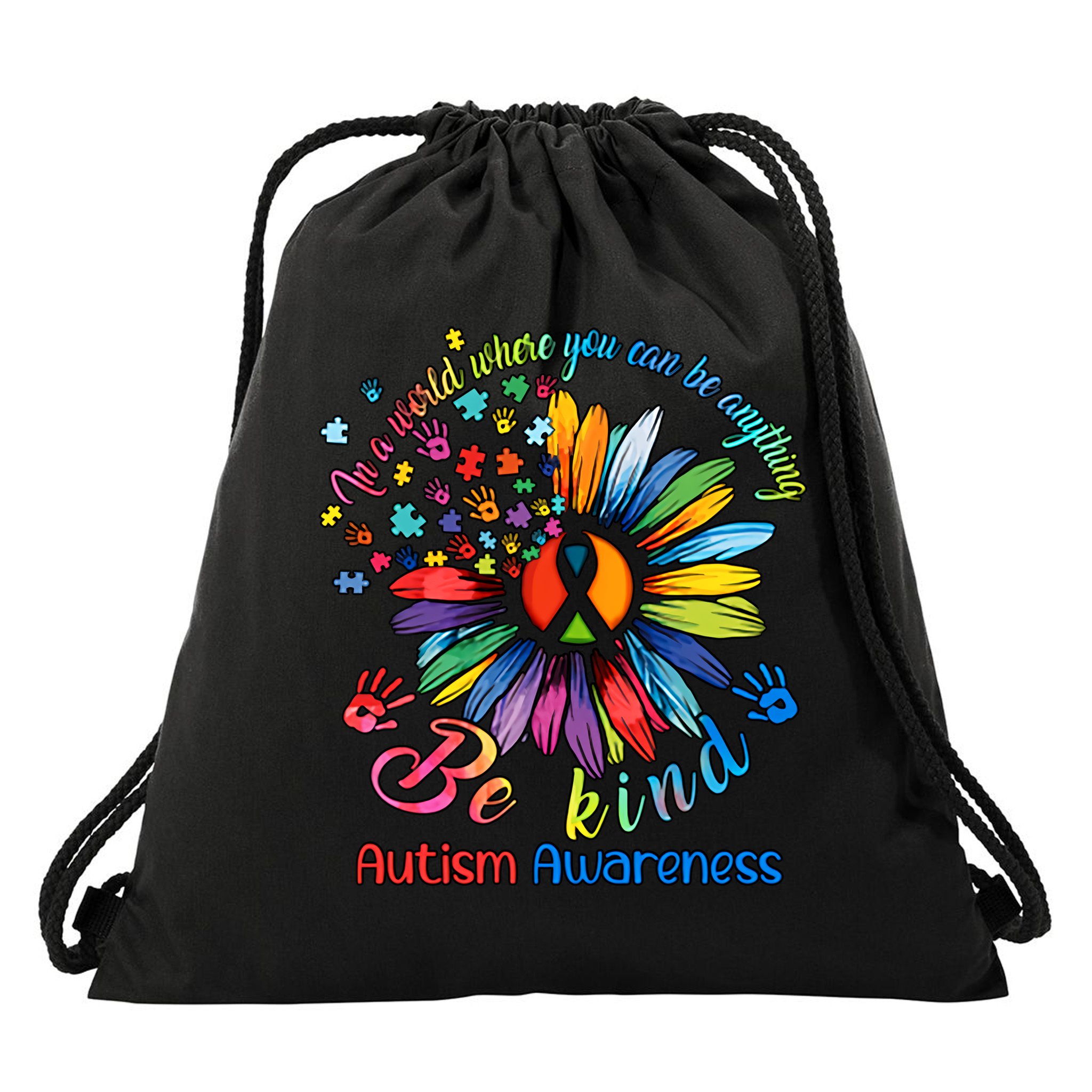 Autism Awareness Sunflower Be Kind Autism Month Autism Support Drawstring Bag