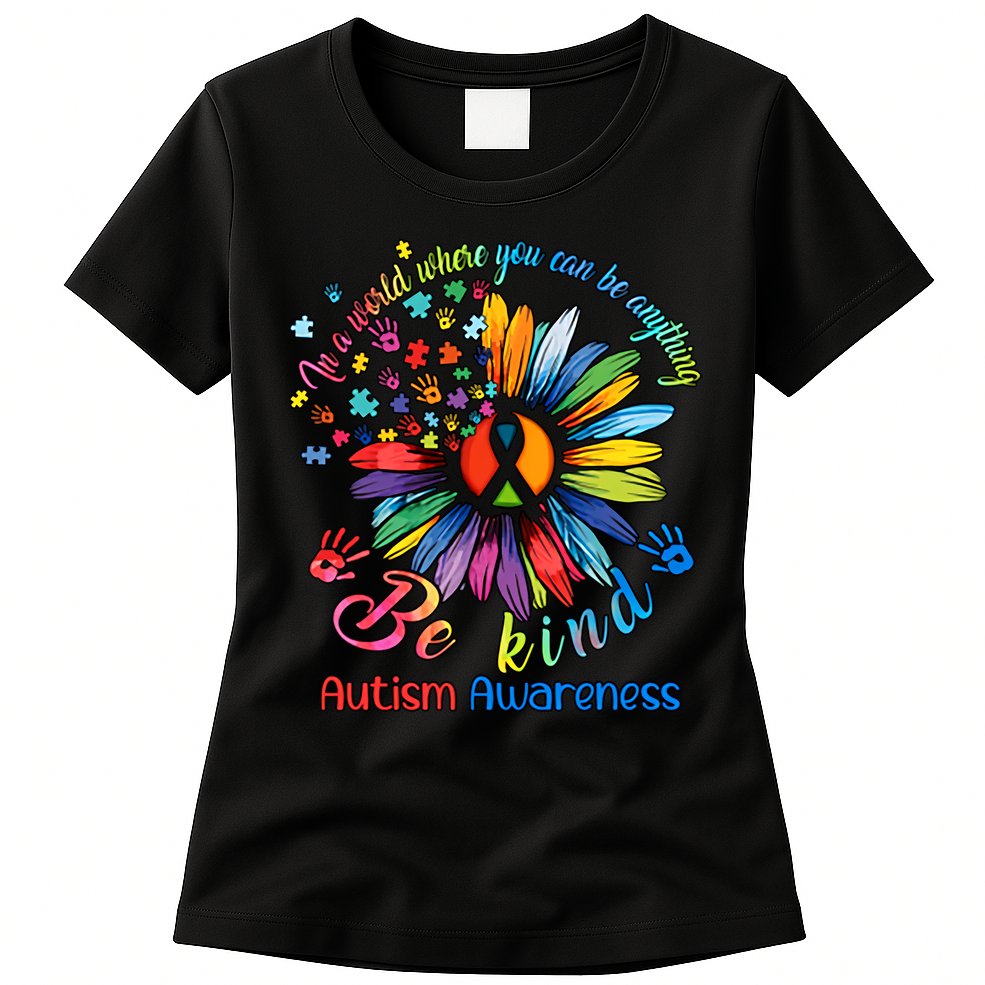 Autism Awareness Sunflower Be Kind Autism Month Autism Support Womens T-Shirt