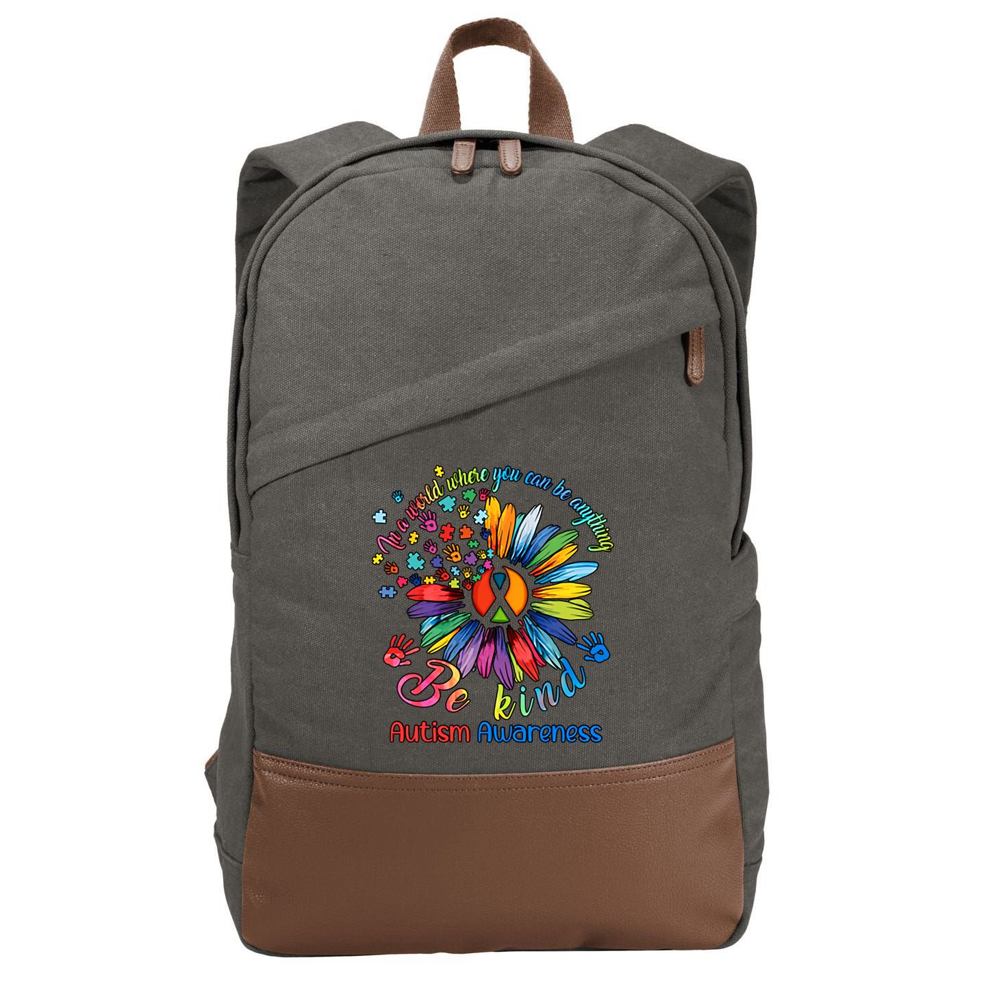 Autism Awareness Sunflower Be Kind Autism Month Autism Support Cotton Canvas Backpack