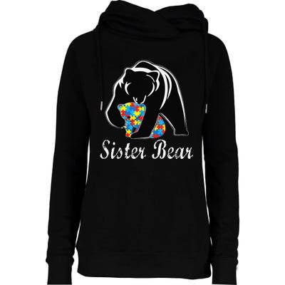 Autism Awareness Sister Bear Support Autistic Adults Womens Funnel Neck Pullover Hood