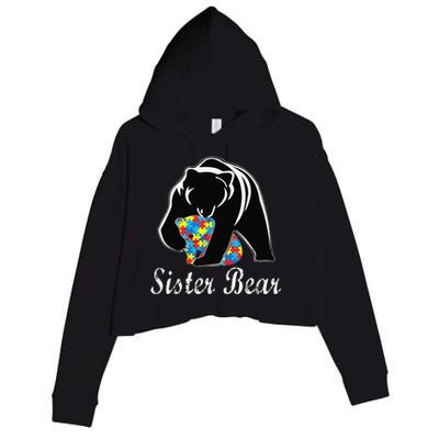 Autism Awareness Sister Bear Support Autistic Adults Crop Fleece Hoodie