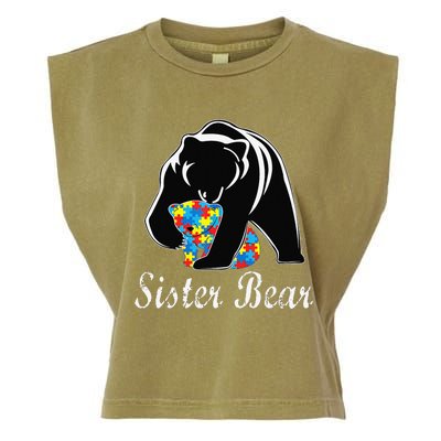 Autism Awareness Sister Bear Support Autistic Adults Garment-Dyed Women's Muscle Tee