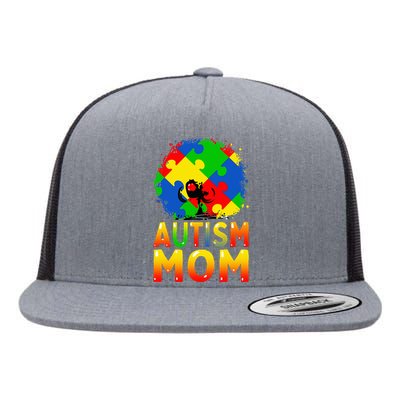 Autism Awareness Strong Mom Afro Mother Flat Bill Trucker Hat