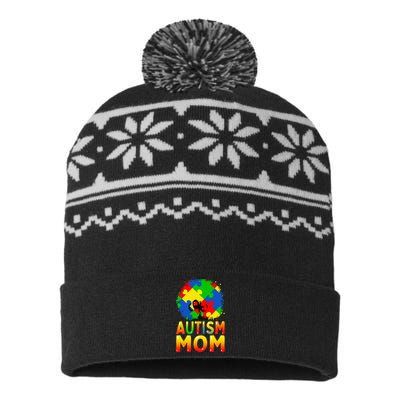 Autism Awareness Strong Mom Afro Mother USA-Made Snowflake Beanie