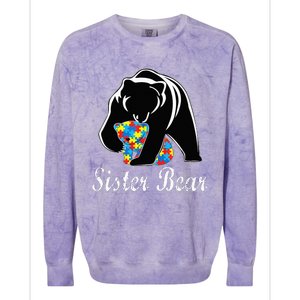 Autism Awareness Sister Bear Support Autistic Adults Colorblast Crewneck Sweatshirt