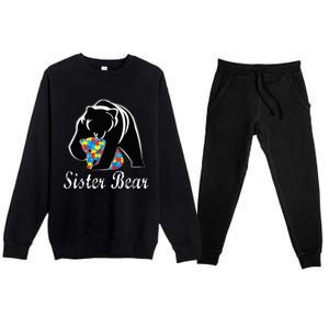 Autism Awareness Sister Bear Support Autistic Adults Premium Crewneck Sweatsuit Set