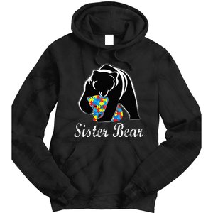 Autism Awareness Sister Bear Support Autistic Adults Tie Dye Hoodie