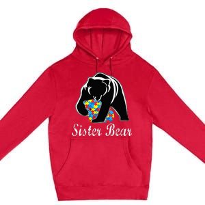 Autism Awareness Sister Bear Support Autistic Adults Premium Pullover Hoodie