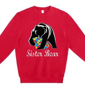 Autism Awareness Sister Bear Support Autistic Adults Premium Crewneck Sweatshirt