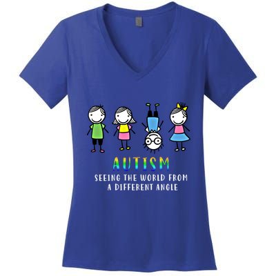 Autism Awareness Seeing The World From A Different Angle Gift Women's V-Neck T-Shirt
