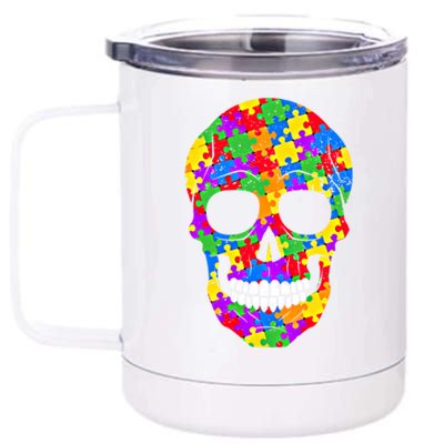 Autism Awareness Skull Autism Autistic Support Awareness Cute Gift 12 oz Stainless Steel Tumbler Cup