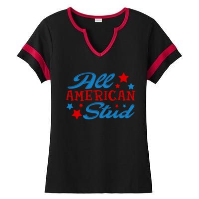 All American Stud 4th Of July American Patriotic Gift Ladies Halftime Notch Neck Tee