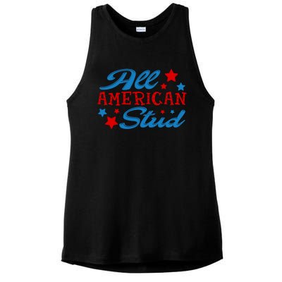 All American Stud 4th Of July American Patriotic Gift Ladies PosiCharge Tri-Blend Wicking Tank