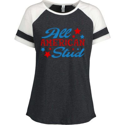 All American Stud 4th Of July American Patriotic Gift Enza Ladies Jersey Colorblock Tee