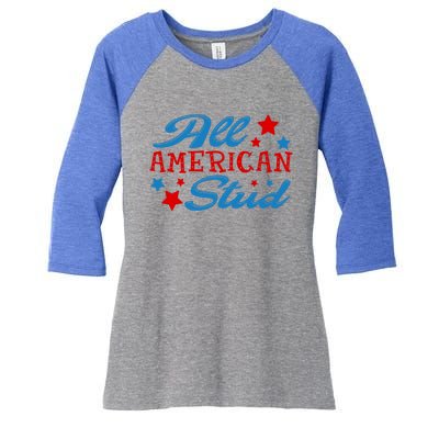 All American Stud 4th Of July American Patriotic Gift Women's Tri-Blend 3/4-Sleeve Raglan Shirt