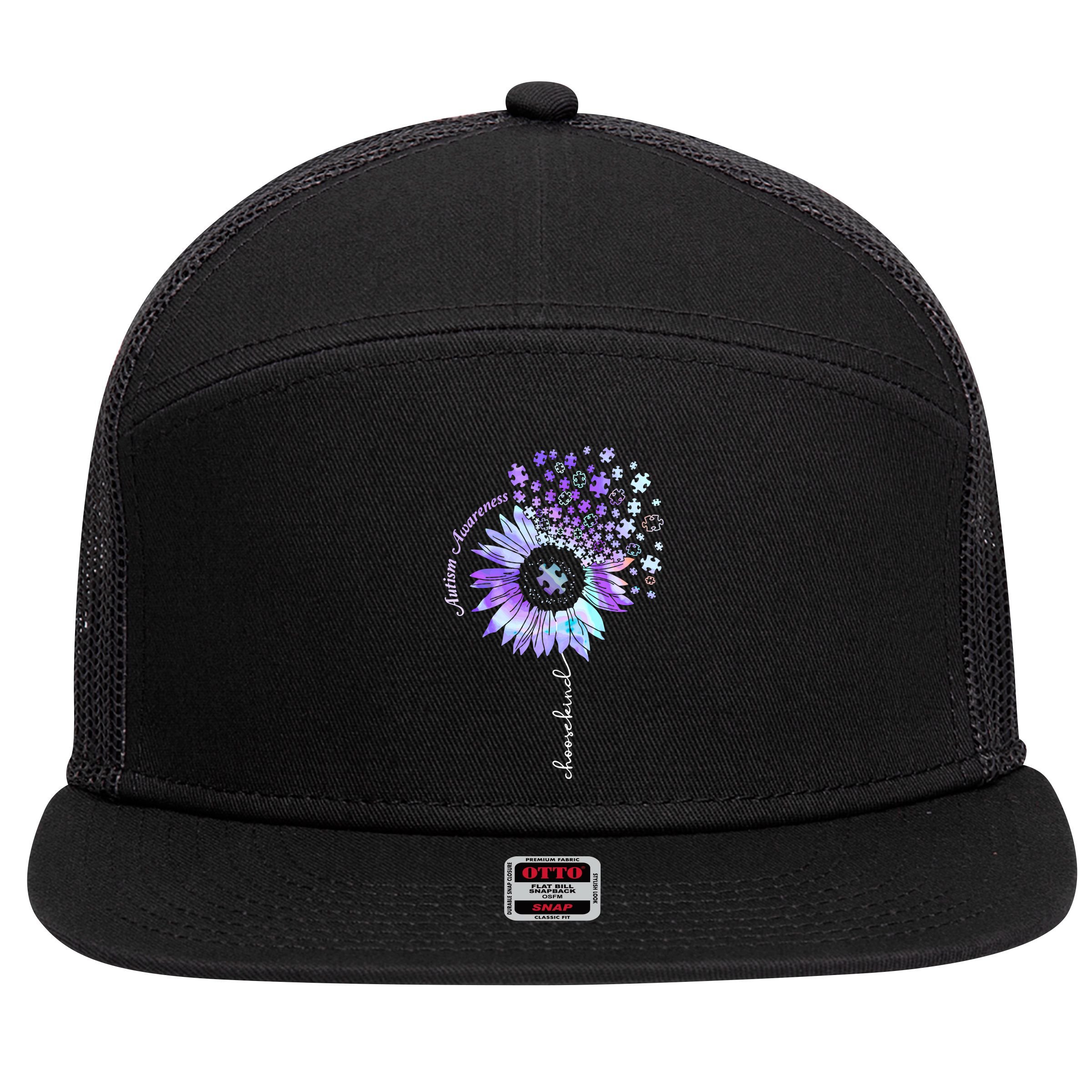 Autism Awareness Sunflower Choose Kind Puzzle Autism Gift 7 Panel Mesh Trucker Snapback Hat
