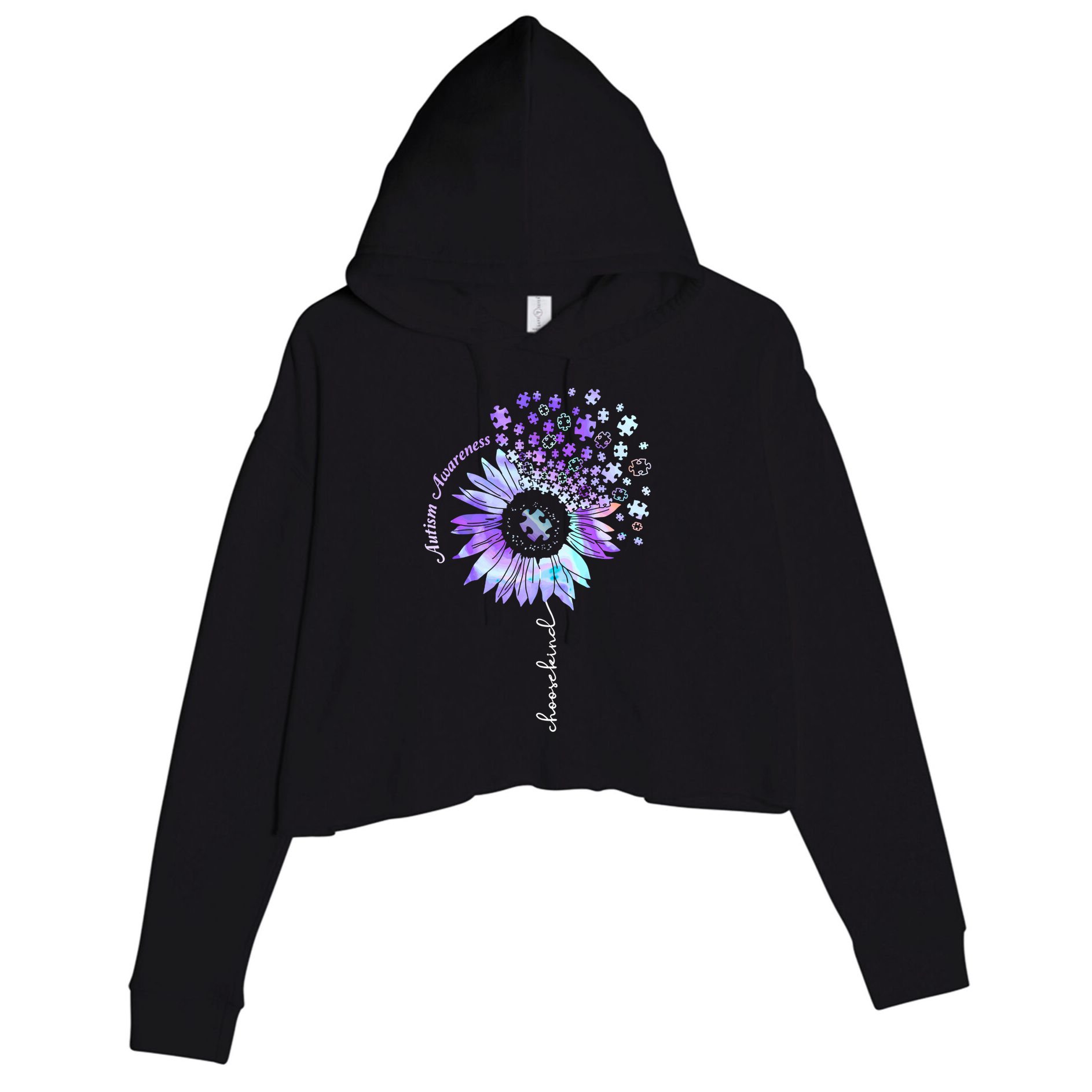 Autism Awareness Sunflower Choose Kind Puzzle Autism Gift Crop Fleece Hoodie