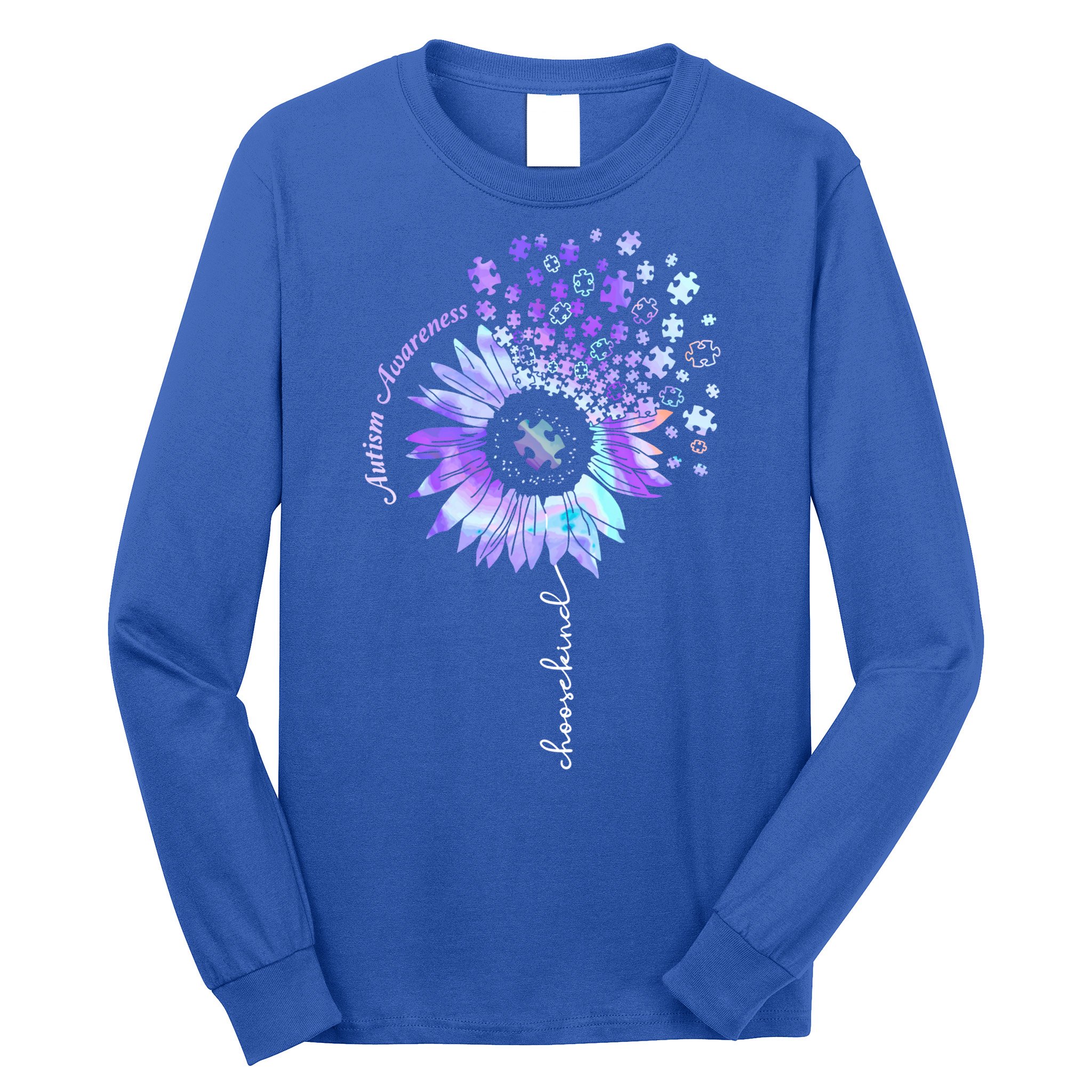 Autism Awareness Sunflower Choose Kind Puzzle Autism Gift Long Sleeve Shirt
