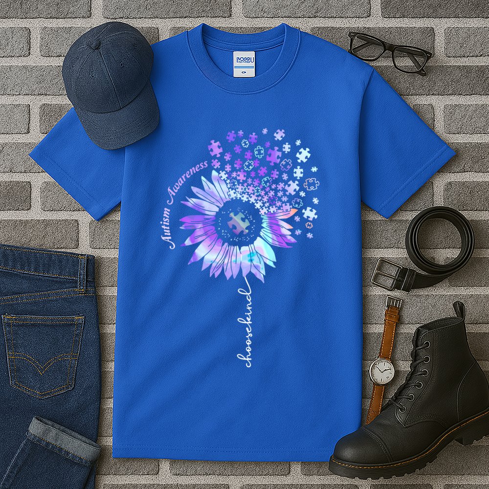 Autism Awareness Sunflower Choose Kind Puzzle Autism Gift Tall T-Shirt