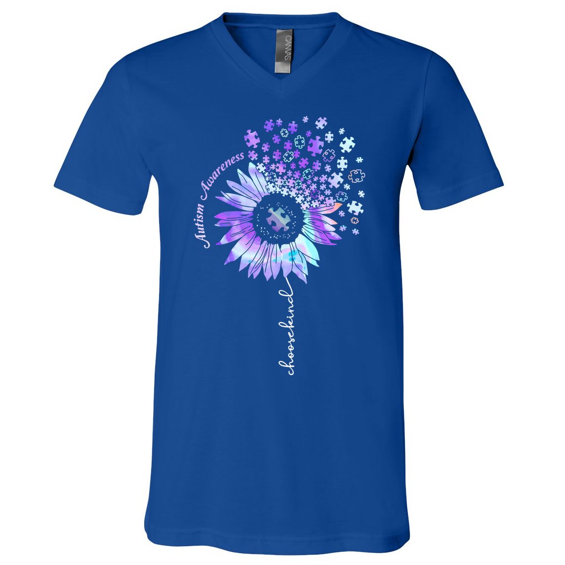Autism Awareness Sunflower Choose Kind Puzzle Autism Gift V-Neck T-Shirt
