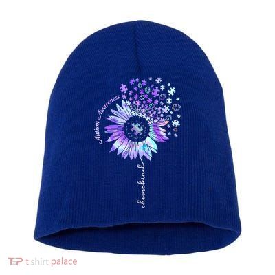 Autism Awareness Sunflower Choose Kind Puzzle Autism Gift Short Acrylic Beanie