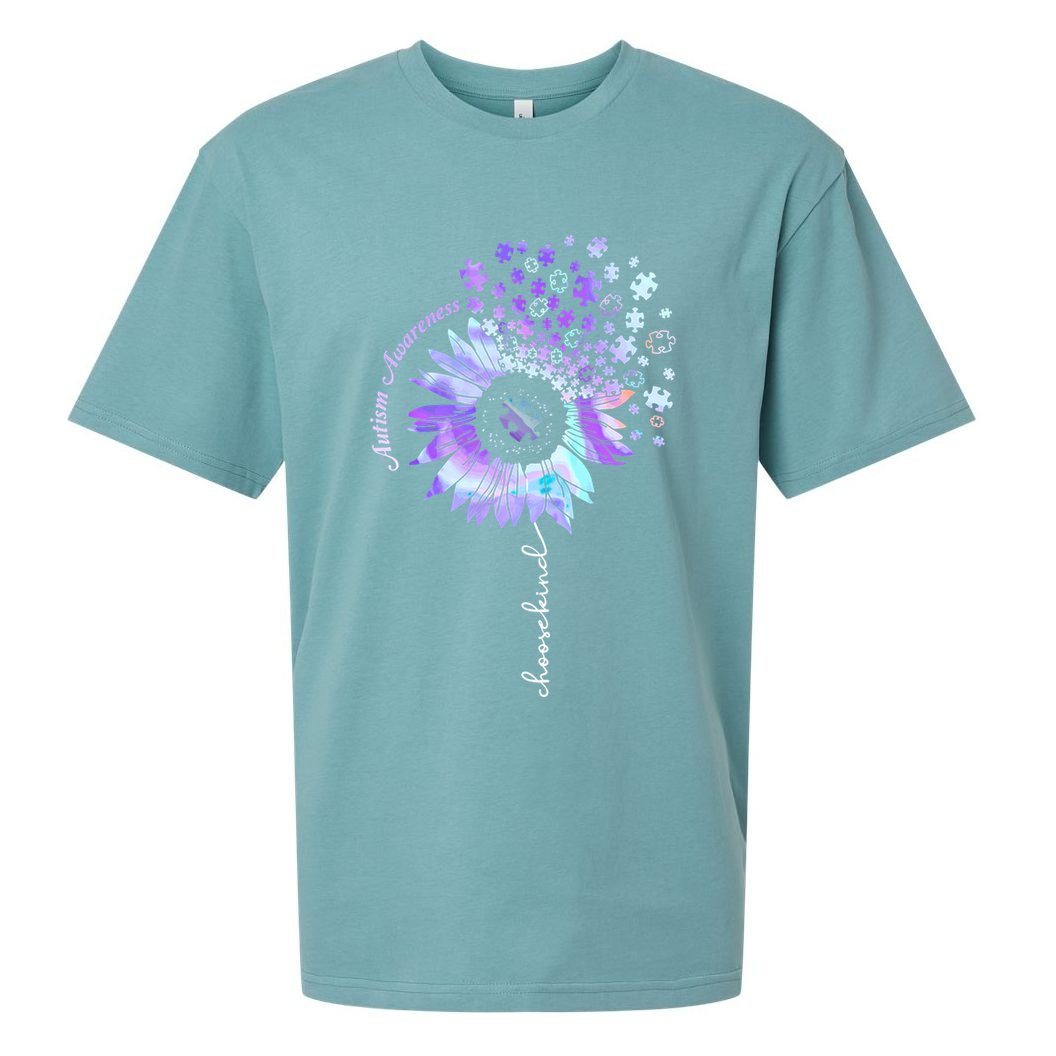 Autism Awareness Sunflower Choose Kind Puzzle Autism Gift Sueded Cloud Jersey T-Shirt