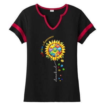 Autism Awareness Sunflower Choose Kind Autism Mom Gift Ladies Halftime Notch Neck Tee