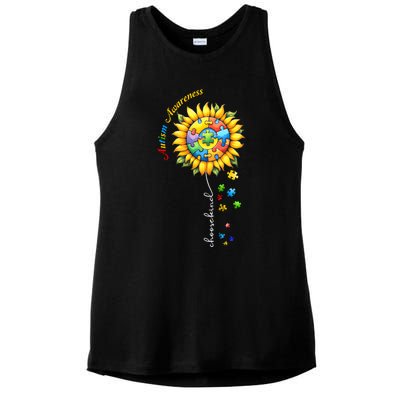 Autism Awareness Sunflower Choose Kind Autism Mom Gift Ladies PosiCharge Tri-Blend Wicking Tank