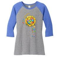 Autism Awareness Sunflower Choose Kind Autism Mom Gift Women's Tri-Blend 3/4-Sleeve Raglan Shirt