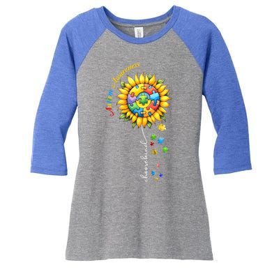 Autism Awareness Sunflower Choose Kind Autism Mom Gift Women's Tri-Blend 3/4-Sleeve Raglan Shirt